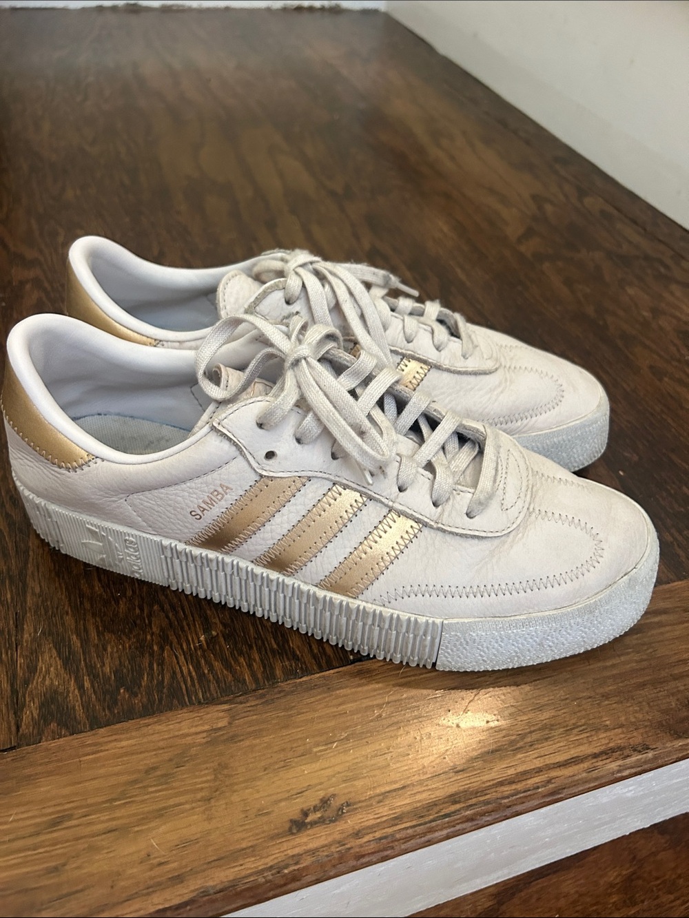 adidas Samba Platform Women's White with Gold Accent Sneakers